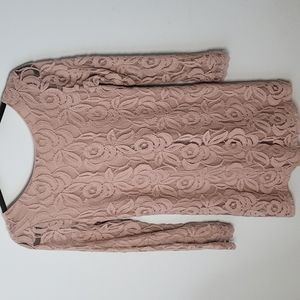 Lace Shift Dress with Lining / Taupe Long Sleeve